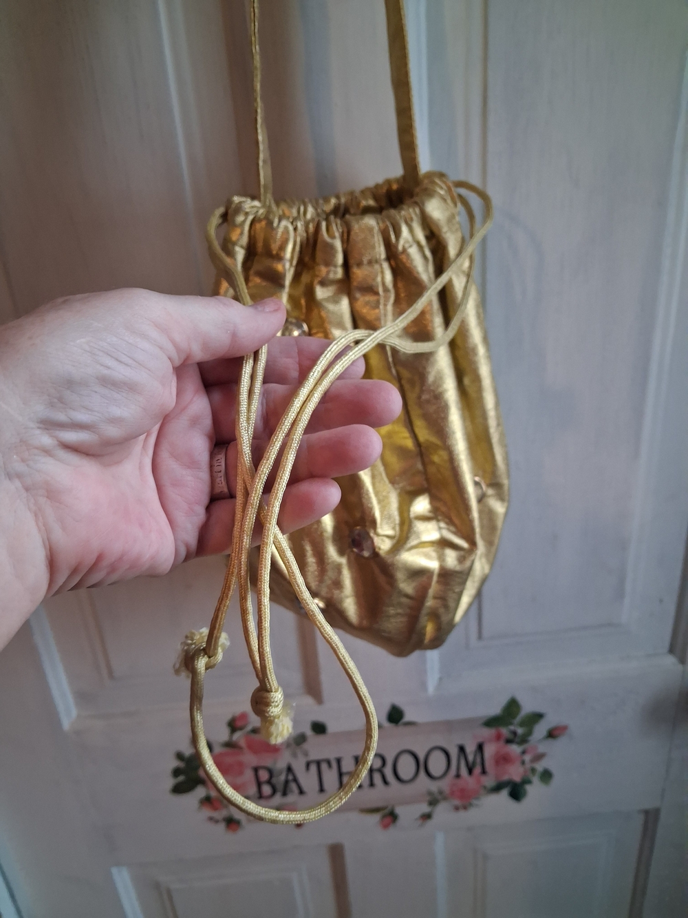Gold Gem-Embellished Drawstring Mini Bag - Picture 2 of 5